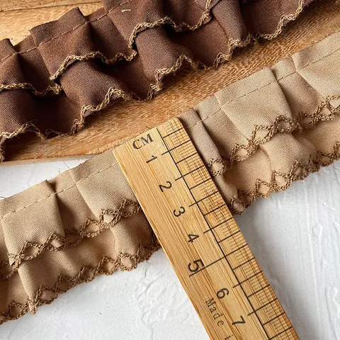 Brown Pleated Ruffle Lace Trim Satin Ribbon For DIY Sewing Crafts Clothing Decoration Vintage Coffee Edging Embellishment