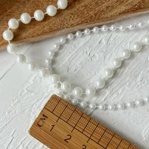 Elegante Bordo in Pizzo con Catenella di Perle Sintetiche per Decorazione Fai da Te Matrimonio Festa Catena di Perline Bianca Elegante