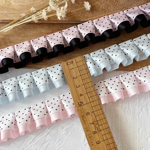 Doppellagige Gepunktete Plissierte Bandbesatz Polyester Satin Rüschen Spitze Für DIY Handwerk Haarschmuck Kleidung Dekor