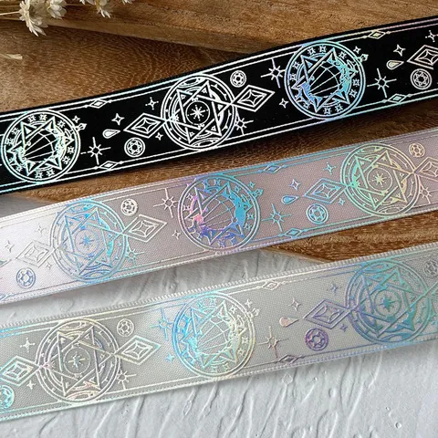 Magical Holographic Gradient Ribbon For DIY Ita Bag Badge Decoration Star Magic Circle Pattern Satin Craft Ribbon Roll