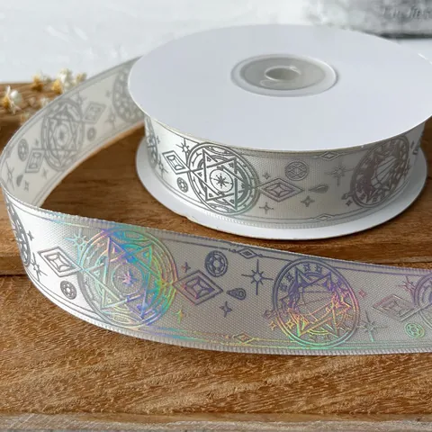 Magical Holographic Gradient Ribbon For DIY Ita Bag Badge Decoration Star Magic Circle Pattern Satin Craft Ribbon Roll