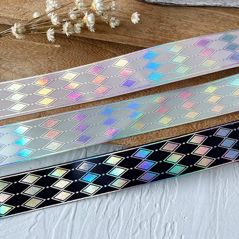 Nastro di Raso Decorativo con Motivo a Diamante Olografico Laser per Fai da Te Artigianato Confezioni Regalo Accessori per Capelli