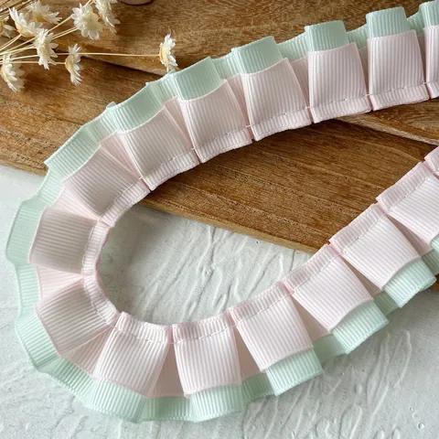 Dubbellaags Geplooid Grosgrain Lint Besatz Geplooide Kant Stof DIY Handgemaakte Knutselmateriaal Voor Haaraccessoires Decoratie Cadeau