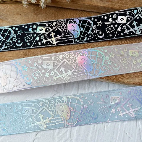 Ruban Imprimé Argent Holographique Dégradé Lapin Poker Sangle en Polyester Pour DIY Création de Nœuds Emballage Cadeau Décoration