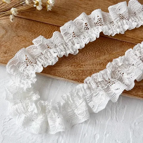 French Style White Pleated Lace Trim Acrylic Floral Ribbon For DIY Handcraft Clothing Sewing Decoration Accessory