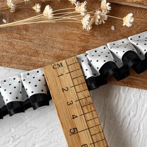 Doppellagige Punkte Rüschen Spitzenbesatz Für DIY Handwerk Polyester Satin Band Nähen Verzierung Für Kleid Zubehör