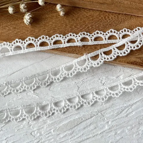 White Cotton Lace Trim Scalloped Edge Crochet Ribbon For DIY Sewing Craft Wedding Decor Vintage Handmade Scallop Trim