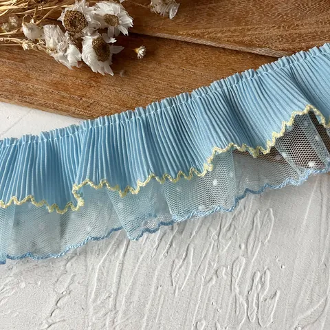 Pleated Polka Dot Mesh Lace Trim Scalloped Edge Ribbon For Lolita Dress Garment DIY Sewing Craft Decorative Embellishment