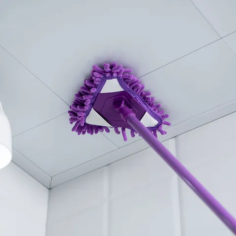 Intrekbare Driehoekige Schoonmaakmop Met Uitschuifbare IJzeren Staaf Chenille Microvezelkop Voor Huishoudelijke Muur Plafond Hoek Vloerreiniging
