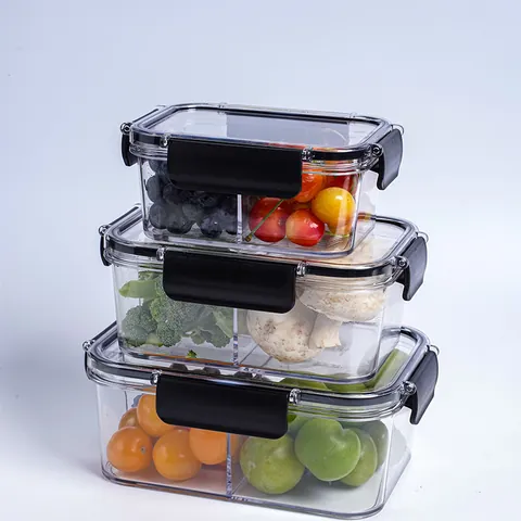 Contenitore Per Alimenti In Plastica Trasparente Con Coperchio Ermetico Diviso Organizzatore Per Frigorifero Scatola Per Bento Salvafreschezza