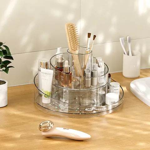 Transparent Rotating Cosmetic Storage Box 360 Degree Makeup Organizer For Skincare Lipstick Dressing Table Bathroom Rack