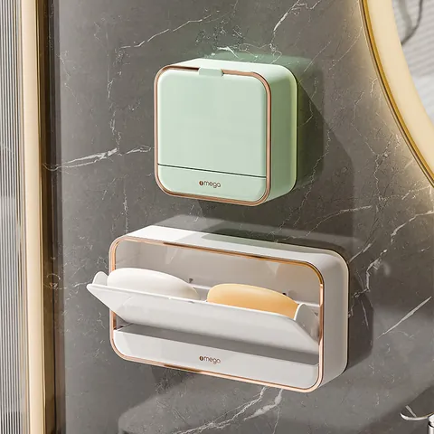 Wall Mounted Soap Box Luxury ABS Flip Cover Soap Holder Waterproof Draining Soap Rack For Bathroom Toilet Home Storage Organization