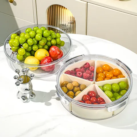 Household Multi-Grid Fruit Plate Clear Plastic Candy Snack Storage Box Transparent Sealed Fresh-Keeping Box With Lid