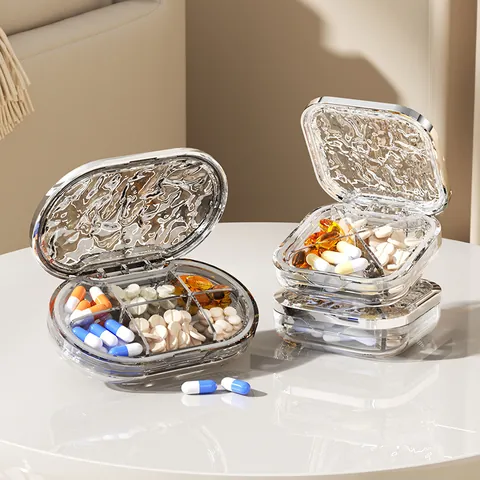 Pilulier Portable Transparent Design Ondulation de l'Eau Boîte de Rangement Médicaments Voyage Conteneur Bijoux Divisé étanche à l'humidité
