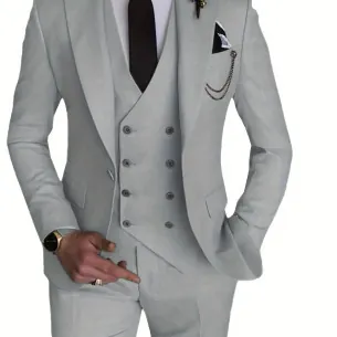 Heren Slim Fit Zakelijk Bruiloft Pak Jas Gilet En Broek Effen Kleur Professionele Blazer Notch Lapel Formele Kleding