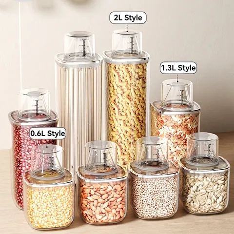 Récipients De Conservation Des Aliments Hermétiques Avec Couvercle Verre Doseur En Plastique Transparent Boîte À Céréales Pour Organisation De Cuisine Garde Manger Grains Noix Riz