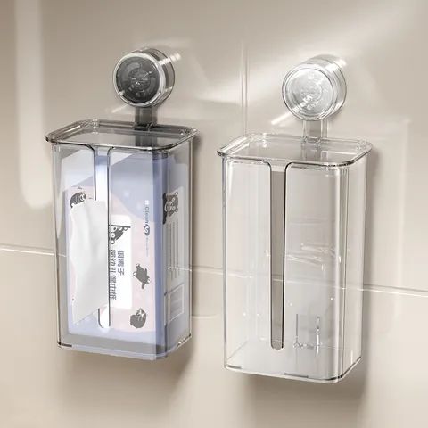 Wandmontierte Saugnapf Taschentuchbox Wasserdicht Transparent Grau Kunststoff Toilettenpapierhalter Aufbewahrungsbox