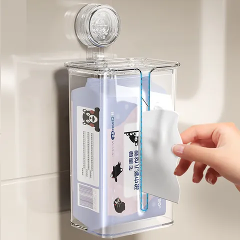 Wandmontierte Saugnapf Taschentuchbox Wasserdicht Transparent Grau Kunststoff Toilettenpapierhalter Aufbewahrungsbox