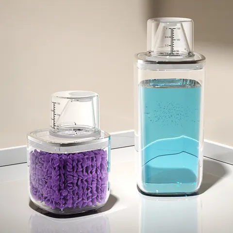 Transparent Plastic Laundry Detergent Storage Jar With Graduated Measuring Cup Lid Airtight Moisture Proof Multipurpose Kitchen Household Organizer For Powder Liquid Beads