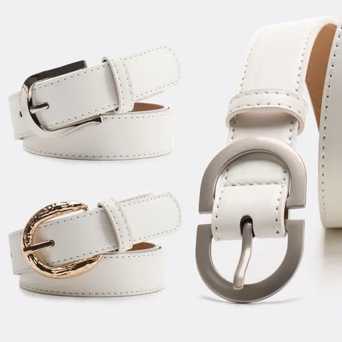 Women's Vintage PU Leather Belt With Alloy Metal Buckle Fashion Decorative Waistband For Jeans Dresses Minimalist Style