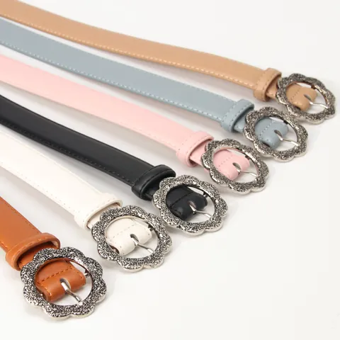 Cintura da Donna Vintage in Pelle PU Con Fibbia ad Ardiglione in Lega a Fiore Cinturino Decorativo per Jeans Abiti Elegante Accessorio di Moda