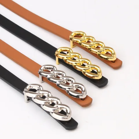 Damen Mode PU Leder Skinny Gürtel Mit Legierung Kettenschnalle Minimalistischer Dekorativer Taillengurt Für Kleider Alltag Büro