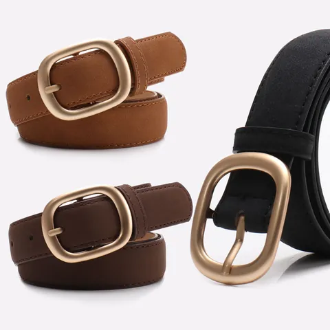 Ceinture en Cuir PU Minimaliste pour Femmes Avec Boucle en Alliage Ovale Or Mat Sangle de Taille Fine Couleur Unie Vintage