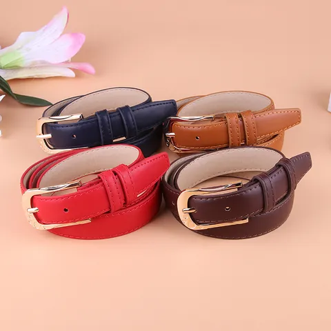 Women Skinny PU Leather Belt With Heart Hollow Alloy Pin Buckle Versatile Casual Waistband For Dresses Jeans Ladies Fashion Waist Strap