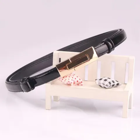 Women Slim Patent Faux Leather Belt Candy Color Adjustable Rectangular Metal Buckle Versatile Skinny Waist Belt For Dress