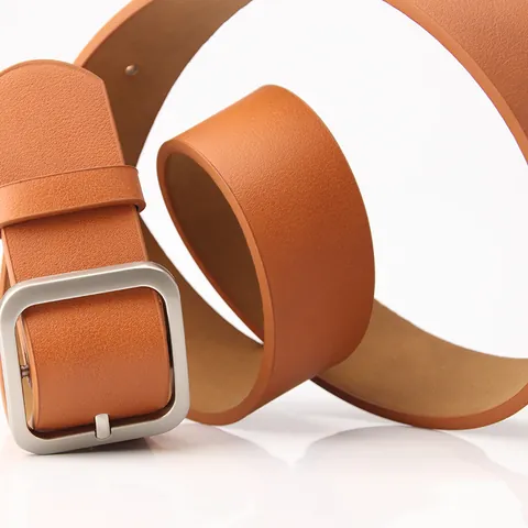 Women's Minimalist PU Leather Belt With Square Alloy Pin Buckle Vintage Fashion Casual All-Match Waist Strap For Jeans Dresses