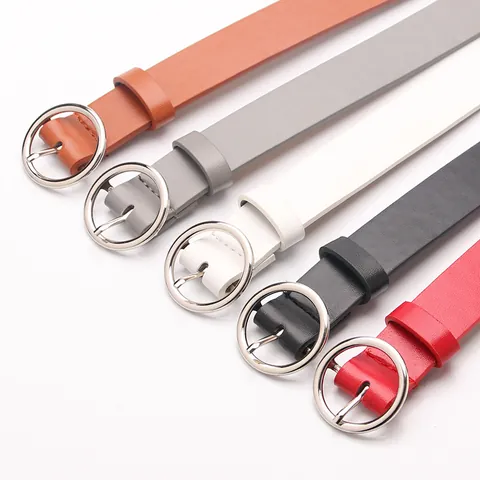 Women Minimalist Round Buckle PU Leather Belt Fashion Casual Solid Color Adjustable Waist Belt With Alloy Buckle Clothing Accessory