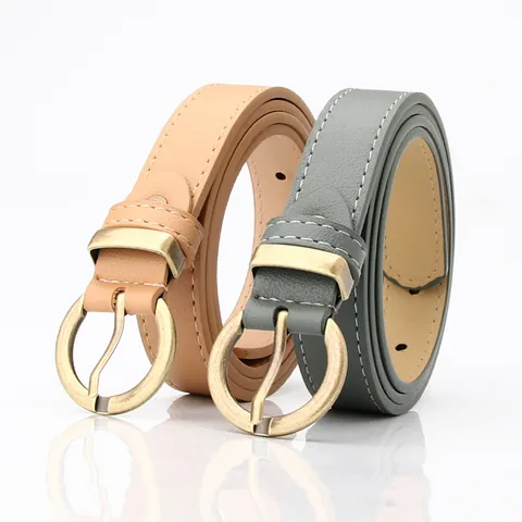 Women Minimalist PU Leather Belt Vintage Gold Round Buckle Adjustable Casual Fashion Waist Accessory For Dress Jeans