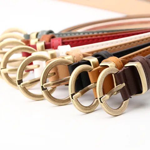 Women Minimalist PU Leather Belt Vintage Gold Round Buckle Adjustable Casual Fashion Waist Accessory For Dress Jeans