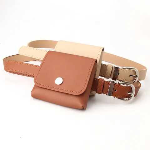 Women Fashion Waist Bag Belt Set Detachable Mini Square Pouch Adjustable Faux Leather Pant Belt For Jeans Dresses All-match