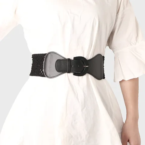 Women Fashion Wide Elastic Waist Seal Belt Hollow Braided PU Leather Pin Buckle Retro Waistband For Dresses Accessories