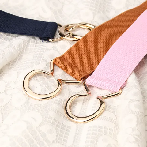 Women Elastic Waist Belt Double Ring Metal Buckle Cinch Belt For Dresses Simple Japanese Style Fashion Stretch Girdle Waistband Solid Color Cinch Accessory