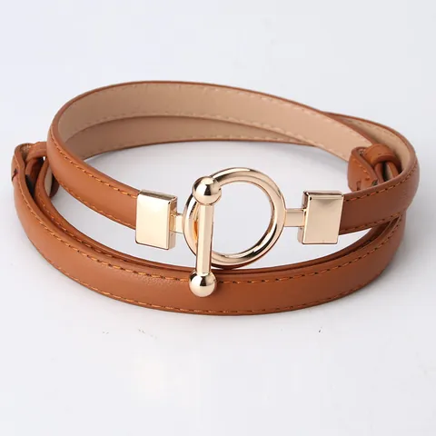 Adjustable Women PU Leather Thin Belt With Alloy Toggle OT Buckle Minimalist Decorative Waist Strap For Dress Sweater