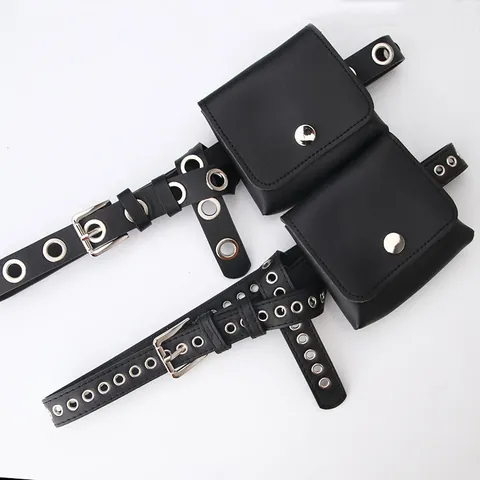 Cintura in Pelle PU Donna Con Mini Marsupio Rimovibile Stile Punk Hip Hop Cintura Decorativa a Catena per Pantaloni Donna