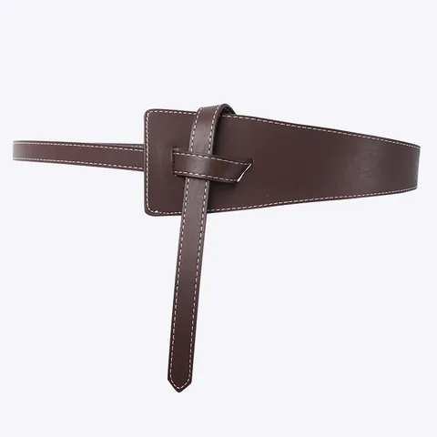 Women Wide Belt Faux Leather Knotted Corset Waistband Contrast Stitching Elegant Fashion Decorative Cinch Belt For Dress Coat Ladies