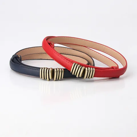 Women's Fashion Thin Adjustable PU Leather Belt With Vintage Gold Alloy Slide Buckle Elegant Solid Color Waist Strap For Dresses Suits Commuting Decor