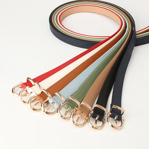 Women Fashion Thin PU Leather Belt With Golden Horseshoe Buckle Adjustable Waist Strap For Jeans Dress Casual Versatile Accessory Elegant Chic Ladies Waistband