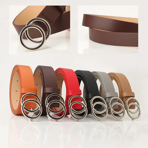 Damen Fashion PU Leder Gürtel Doppelring Schnalle Einfarbig Dekorativer Hüftgurt Für Jeans Kleid Büro Damen Accessoires