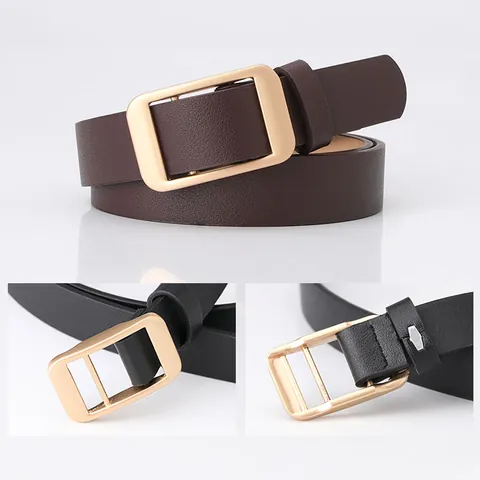 Women Fashion PU Leather Belt Minimalist Alloy Smooth Buckle Skinny Waist Strap For Jeans Suit Trousers Elegant Korean Style Decor Accessories