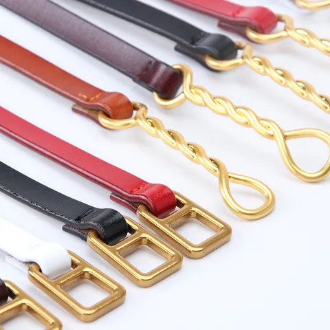 Women Vintage Split Cowhide Leather Thin Belt Holeless Adjustable Knotted Waist Strap With Alloy Buckle For Dress Decor