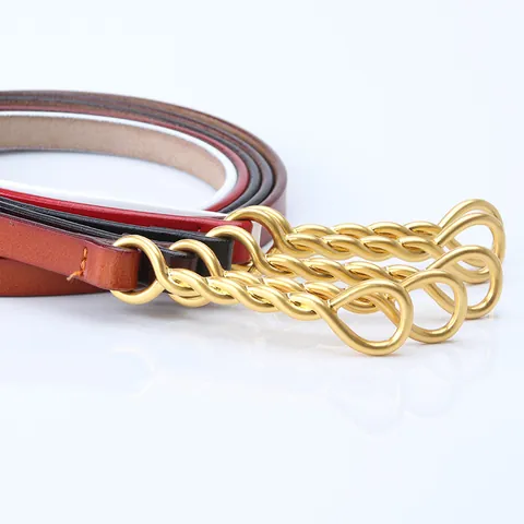 Women Vintage Split Cowhide Leather Thin Belt Holeless Adjustable Knotted Waist Strap With Alloy Buckle For Dress Decor
