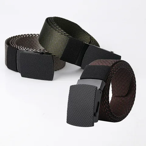 Men's Automatic Buckle Canvas Woven Belt Casual Business Minimalist Striped Adjustable Outdoor Waist Strap For Jeans