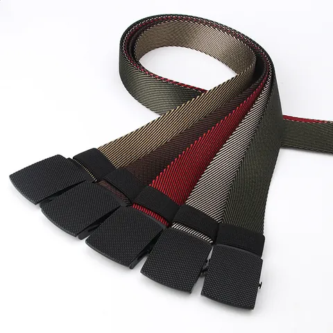 Men's Automatic Buckle Canvas Woven Belt Casual Business Minimalist Striped Adjustable Outdoor Waist Strap For Jeans