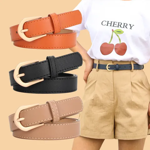 Women Fashion PU Leather Belt Alloy Pin Buckle Minimalist Casual Solid Color Thin Waistband For Jeans Dress Pants Elegant