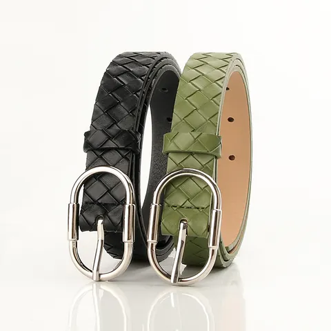 Women's Fashion PU Leather Woven Belt With Alloy Pin Buckle Retro Intrecciato Weave Waist Strap For Dresses Jeans Lady Gift