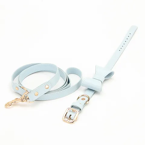 PU Leather Pet Collar And Leash With Bow Decoration Adjustable Gold Alloy Buckle For Small Medium Dogs Cats Fashion Pet Accessory